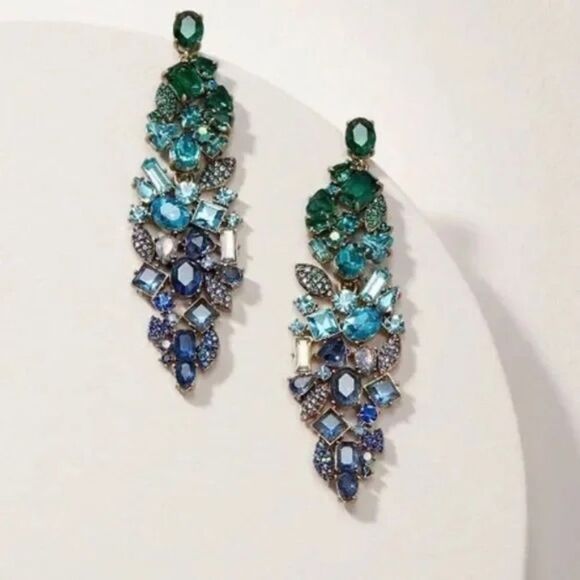 Stella & Dot Blue Ombre Peacock Statement Chandelier Earrings - Picture 1 of 6